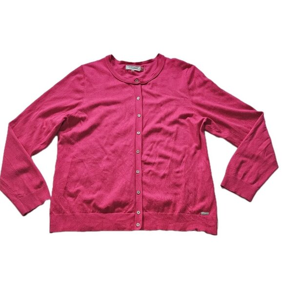 Calvin Klein Cardigan Women XL Pink LS Knit Unlined Stretch Branded Buttons Boho - Picture 10 of 15